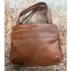 Vintage Fossil Clutch Purse Brown Genuine Leather Beaded Bling and Handles Snap